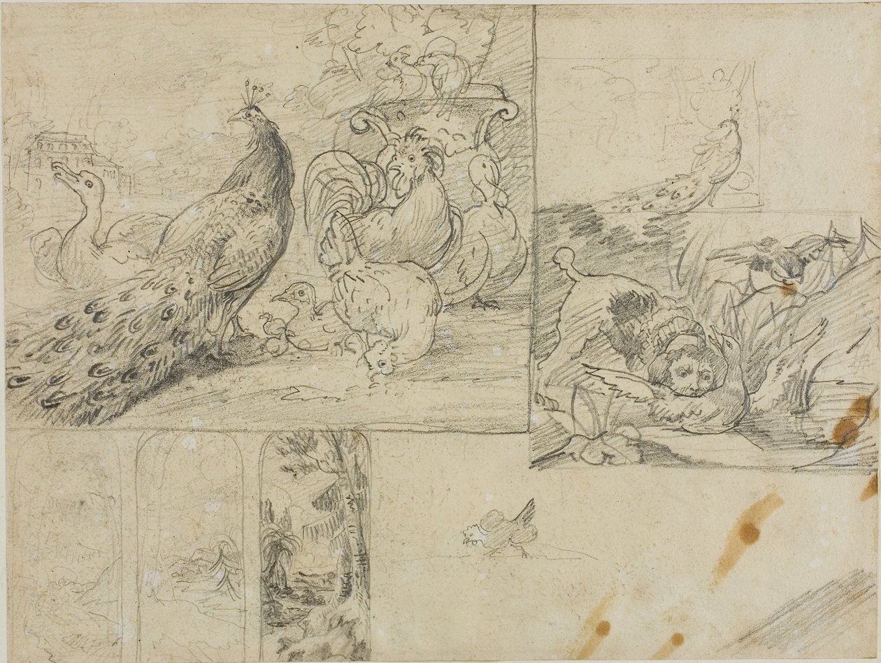 Esboços de composições decorativas de paisagens e animais de Theodore Gericault