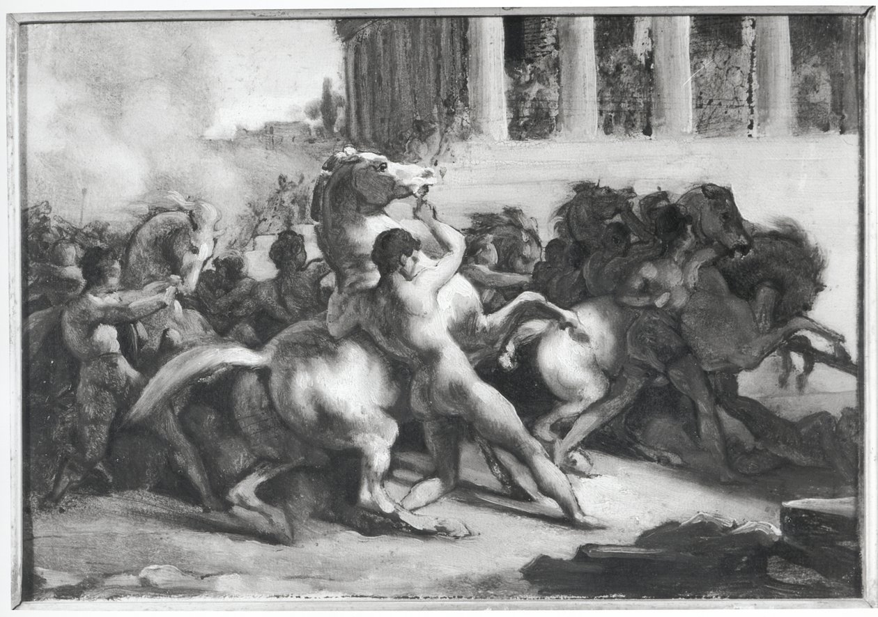 Estudo para a corrida dos cavalos bárbaros de Theodore Gericault