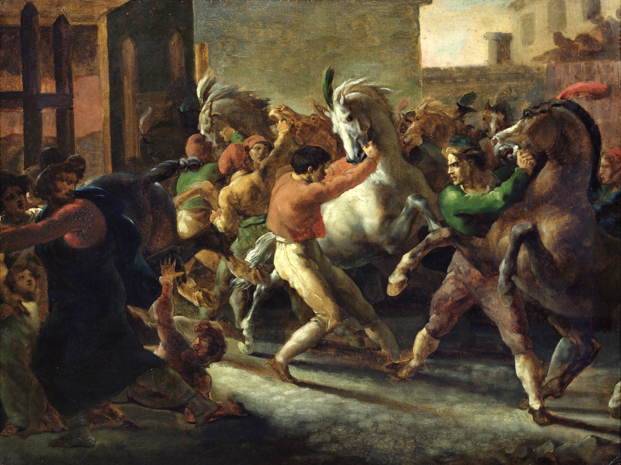 Estudo para a corrida dos cavalos bárbaros, 1817 de Theodore Gericault