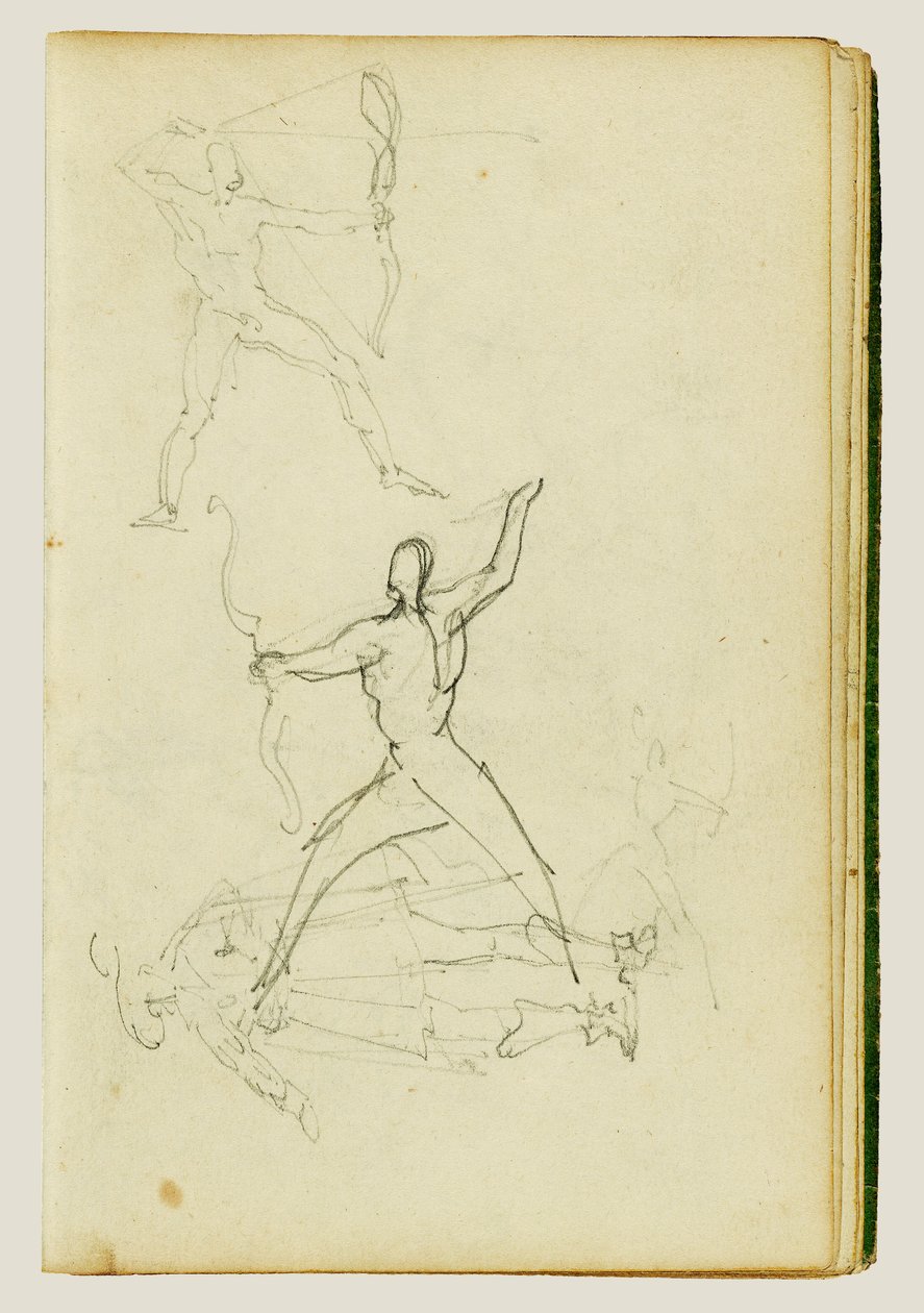 Três estudos de um homem nu com arco e flecha, numa postura cavalheiresca de Theodore Gericault
