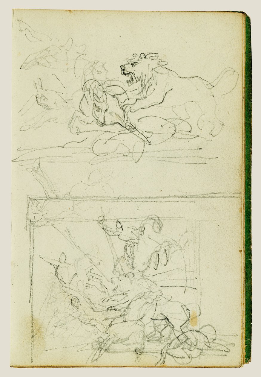 Dois estudos de composição sobre uma caçada ao leão de Theodore Gericault