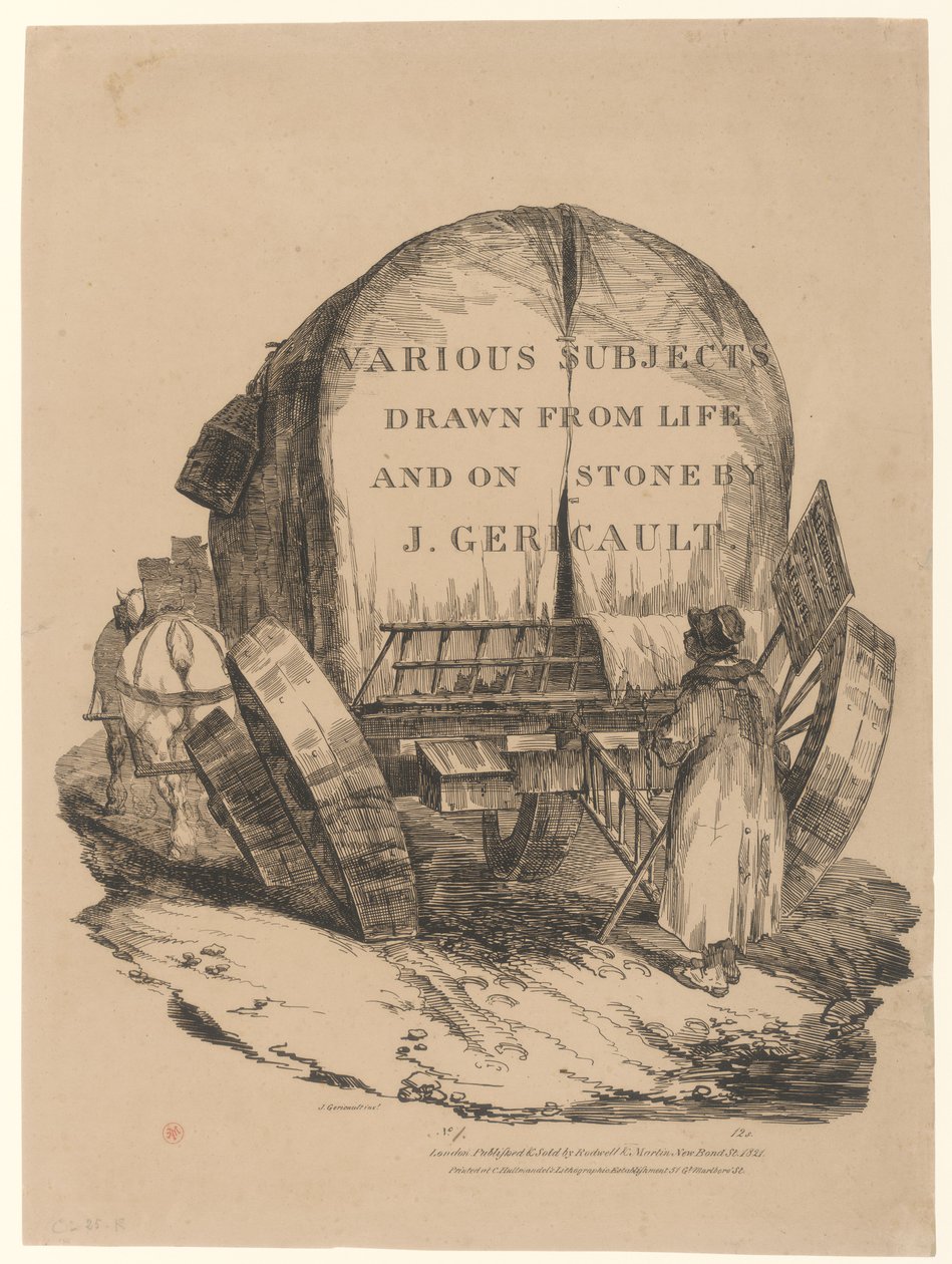 Uma carroça atrelada (Título da série inglesa) [A Hitched Wagon or A Horse-Drawn Cart (Página de rosto da série inglesa)] de Theodore Gericault
