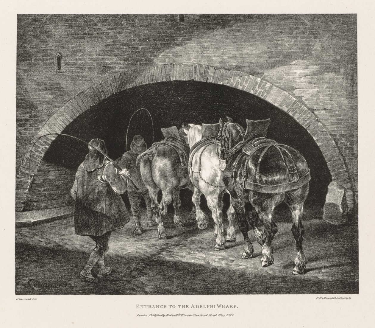 Vários assuntos extraídos da vida e da pedra: Entrada para Adelphi Wharf, 1821. de Theodore Gericault