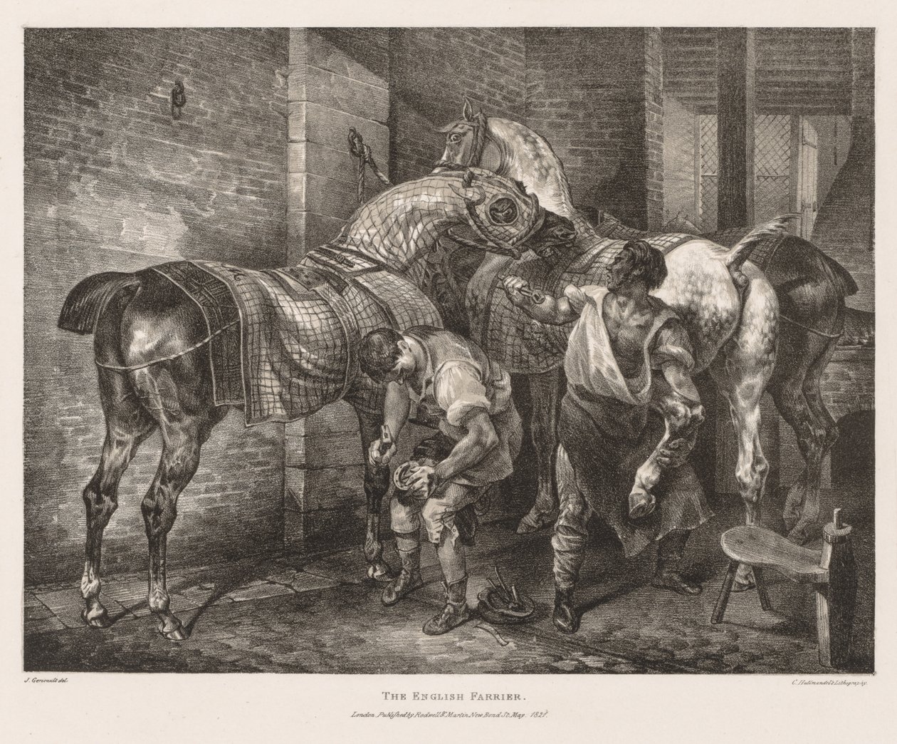 Vários assuntos extraídos de Life and on Stone: The English Farrier, 1821. de Theodore Gericault