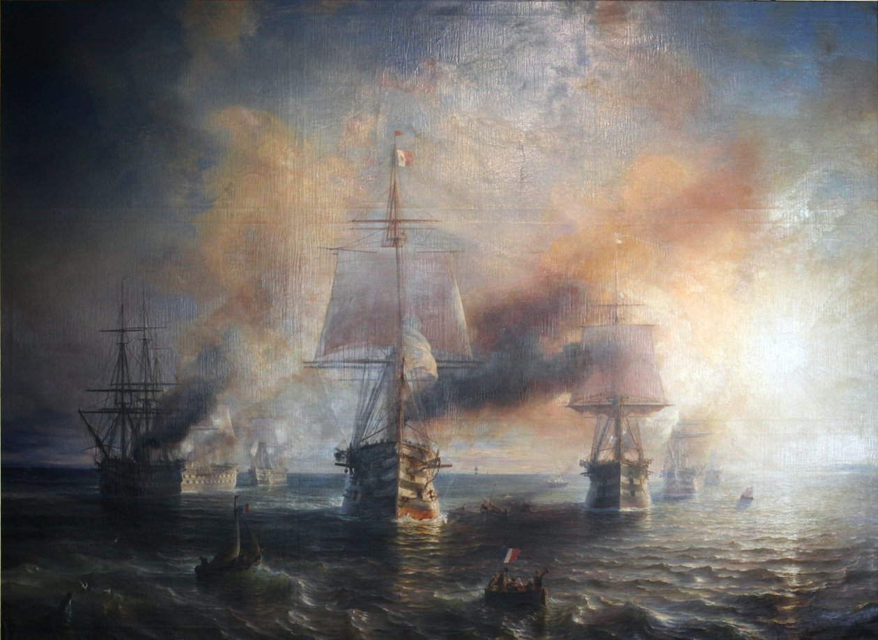 Francês:  La flotte française se rendant de Cherbourg à Brest, 1858 A frota francesa navegando de Cherbourg para Brest, 1858 de Theodore Gudin