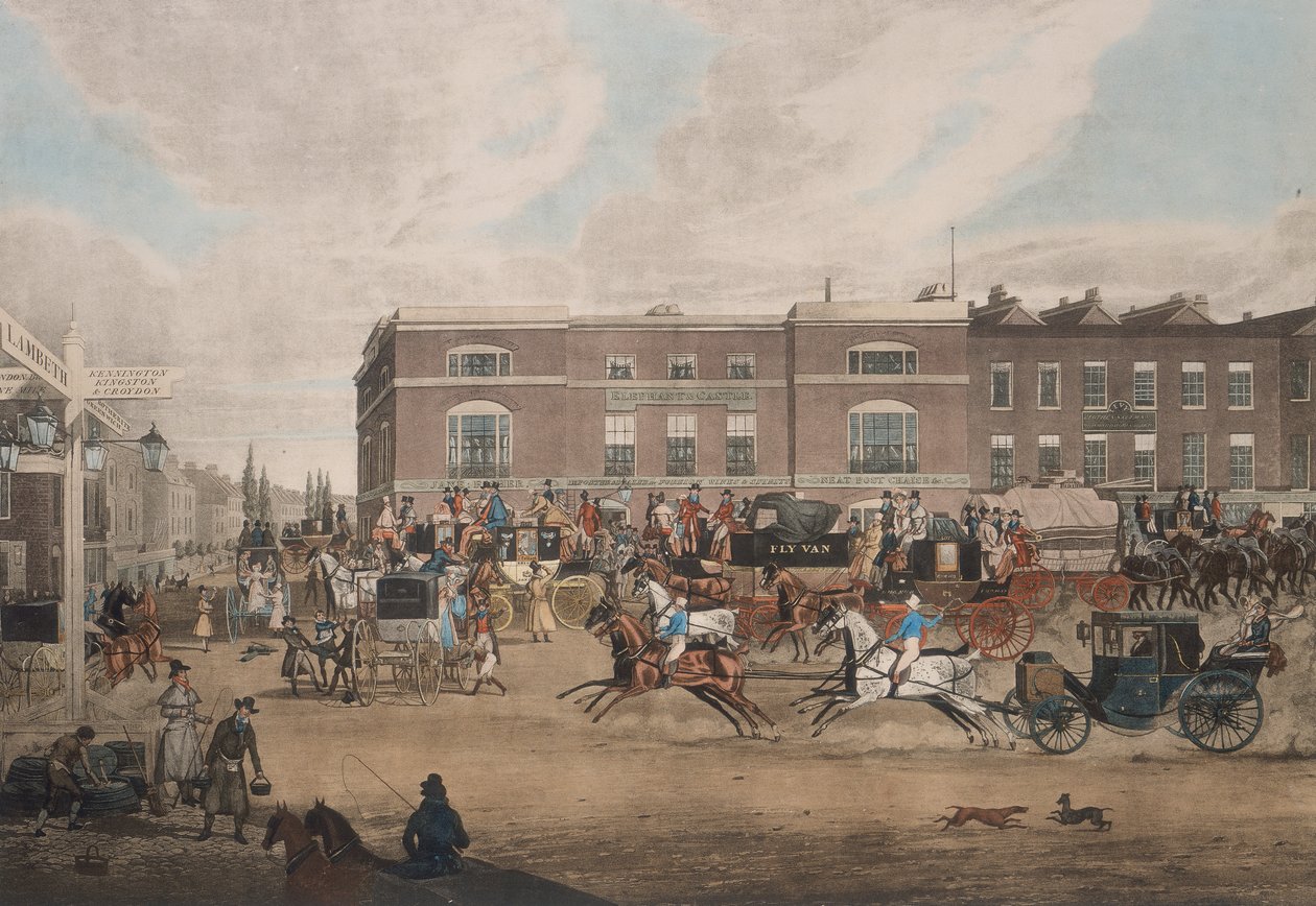 Treinadores no Elephant and Castle, Londres, primeira metade do século XIX de Theodore Henry Adolphus Fielding