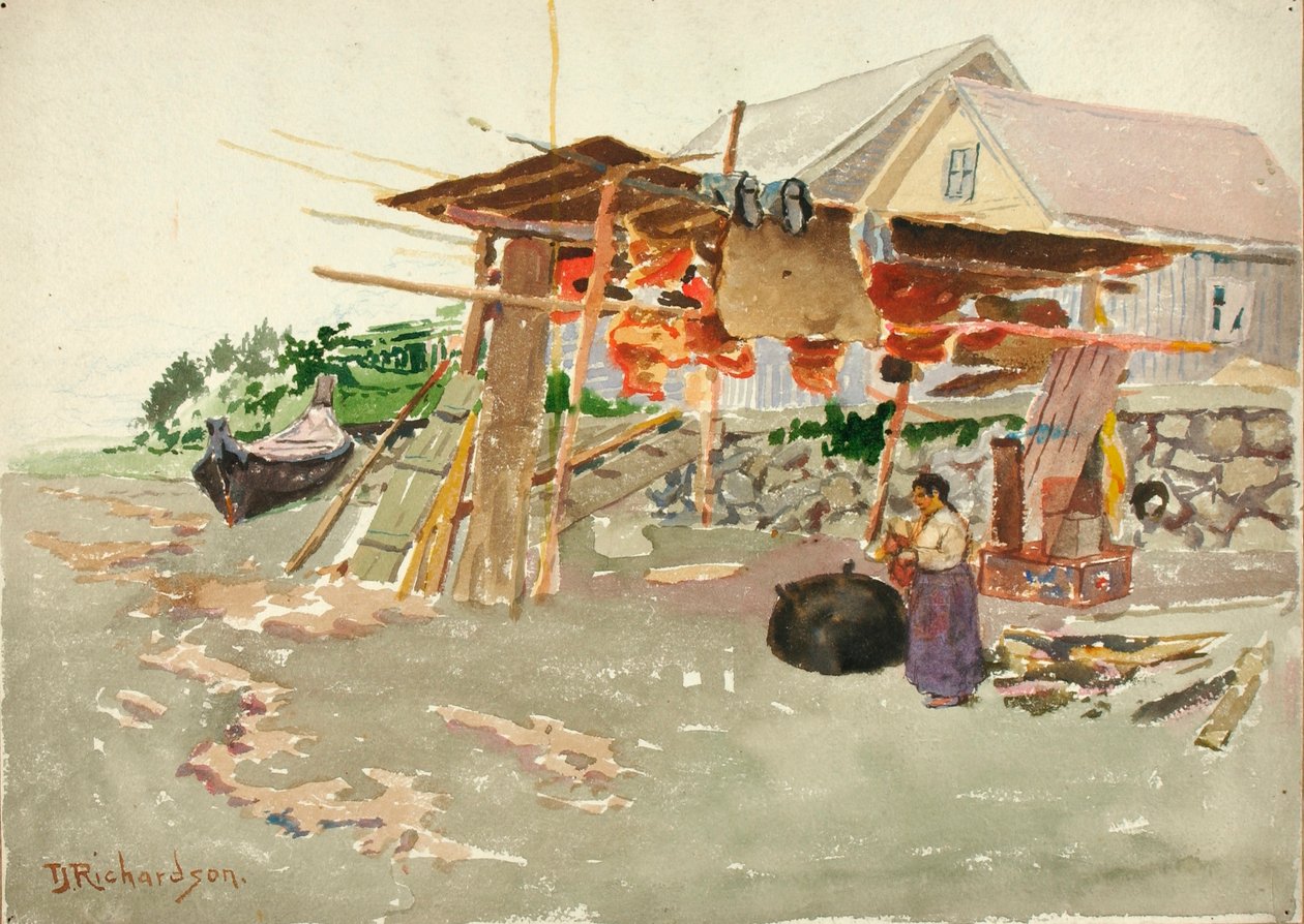 Secagem de salmão, Indian Village, Alasca de Theodore J. Richardson