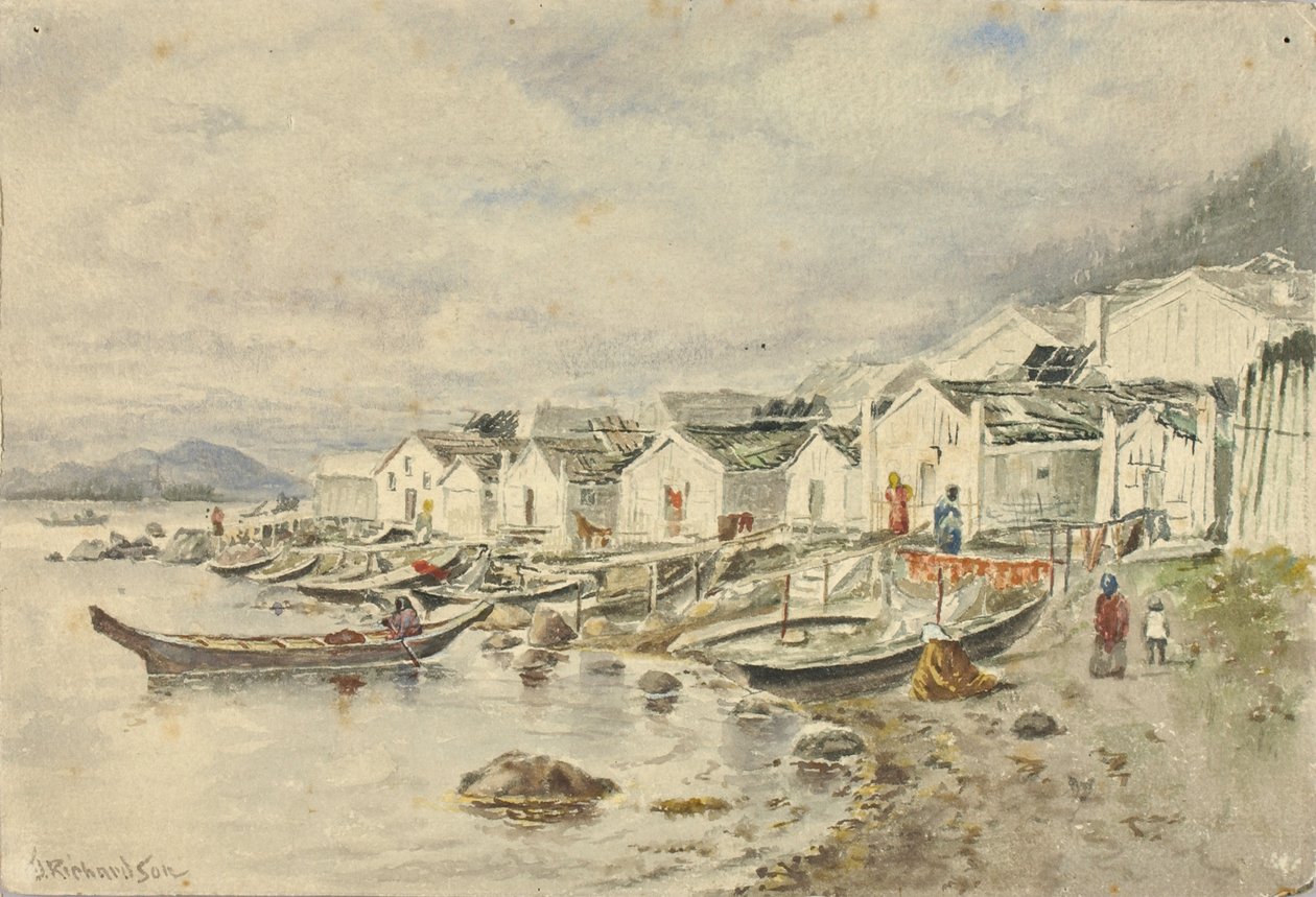 The Ranch Native Village, Sitka, 1884. de Theodore J. Richardson