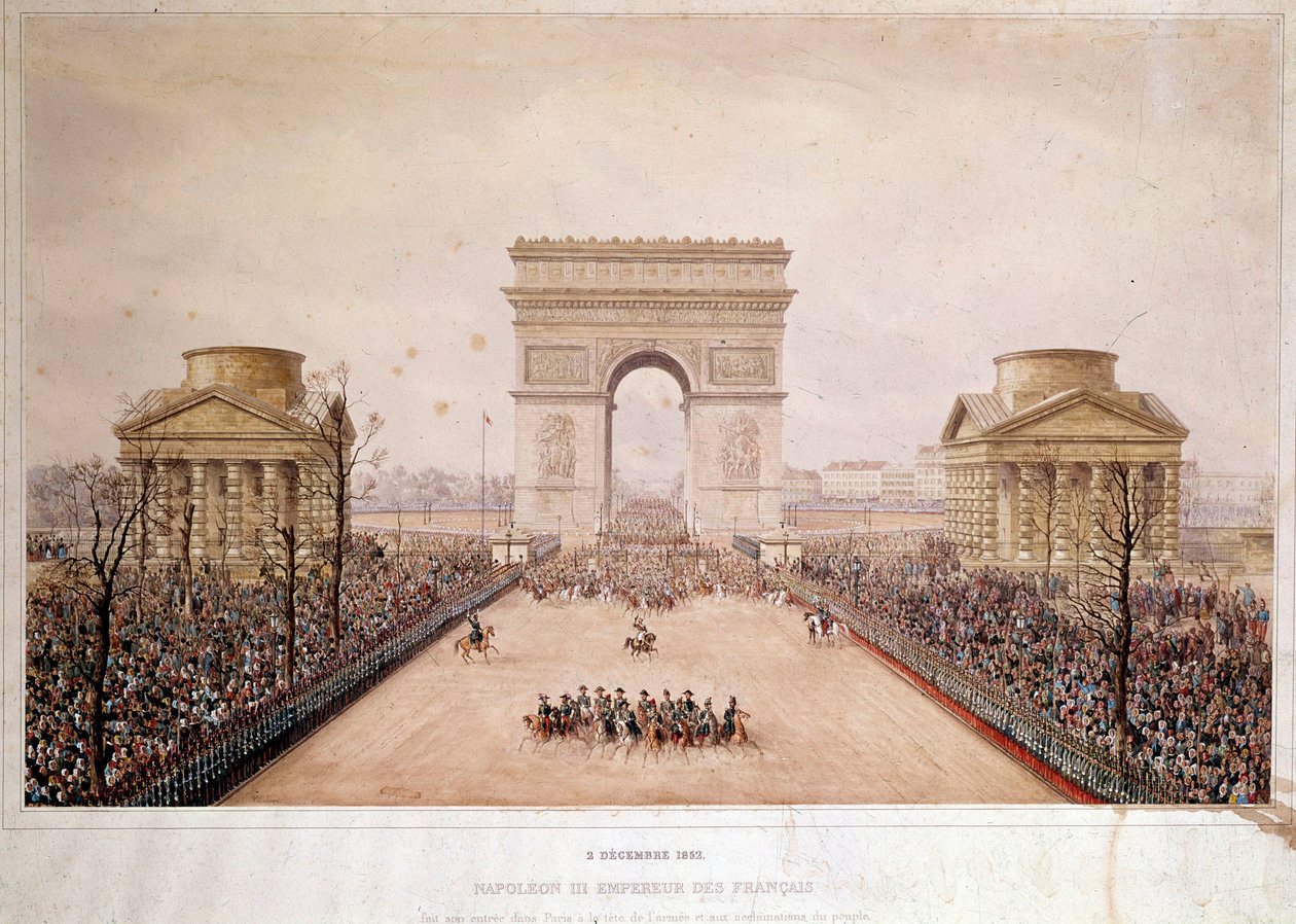 O imperador francês Napoleão III (1808-1873) entrou em Paris em 2/12/1852. Aquarela de Theodore Jung (1803-1865) de Theodore Jung