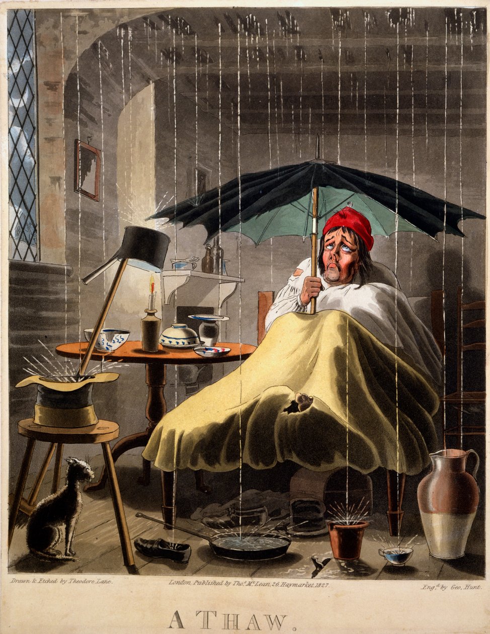 Um descongelamento, impressão feita por George Hunt, 1827 (gravura colorida à mão) de Theodore Lane