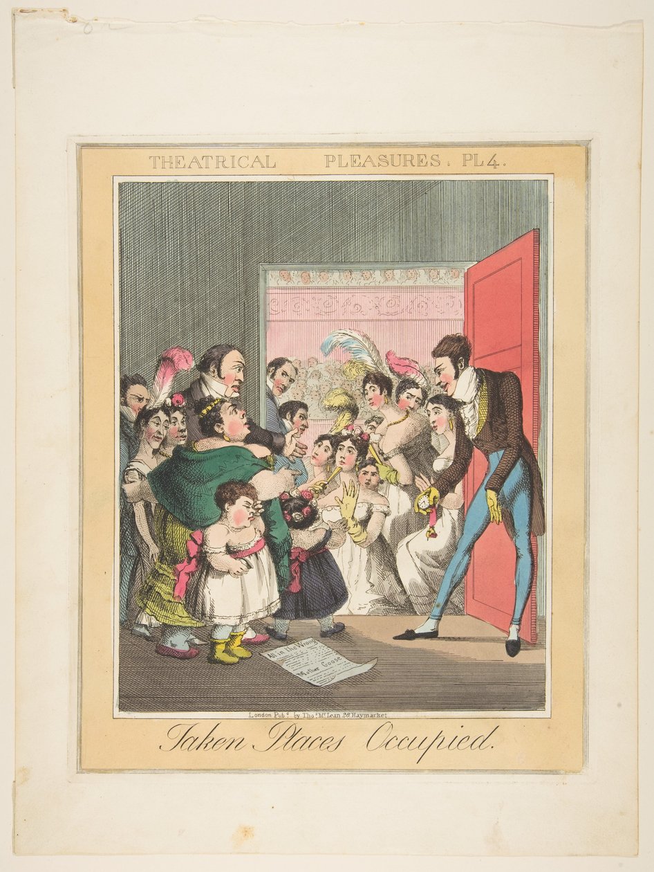 Prazeres Teatrais, Ilustração 4: Lugares Ocupados Ocupados, ca. 1835 de Theodore Lane