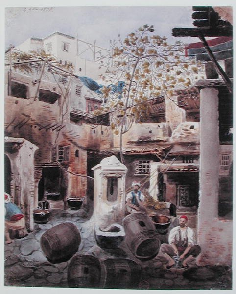 A Dyeworks, Rue du Divan, Argel. c.1835 (aguarela sobre papel) de Theodore Leblanc