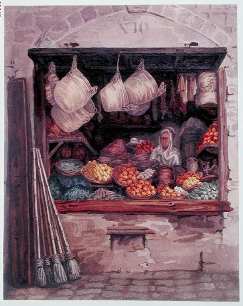 A Woman Selling Fruit and Vegetables, Algiers, c.1835 (aguarela sobre papel) de Theodore Leblanc