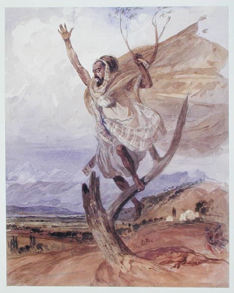 Um relógio de guarda árabe numa árvore, Argélia (aguarela sobre papel) de Theodore Leblanc