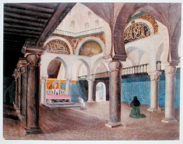 Interior de uma Mesquita Convertida em Palácio do Bispo, Argel, c.1835 (aguarela sobre papel) de Theodore Leblanc