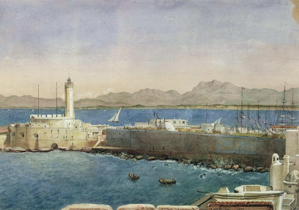 O porto e o píer em Argel, c.1830 de Theodore Leblanc