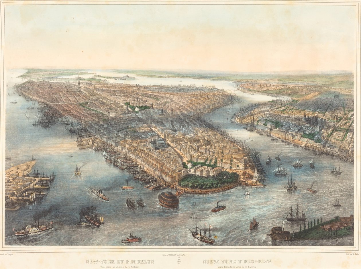 Nova York e Brooklyn - Vista acima da bateria de Theodore Muller after William Simpson