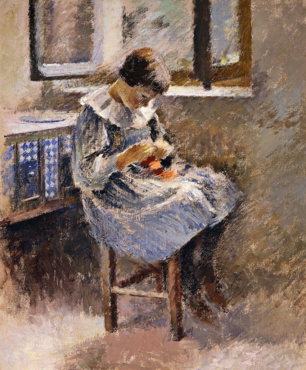 Costura para meninas, c.1886 de Theodore Robinson