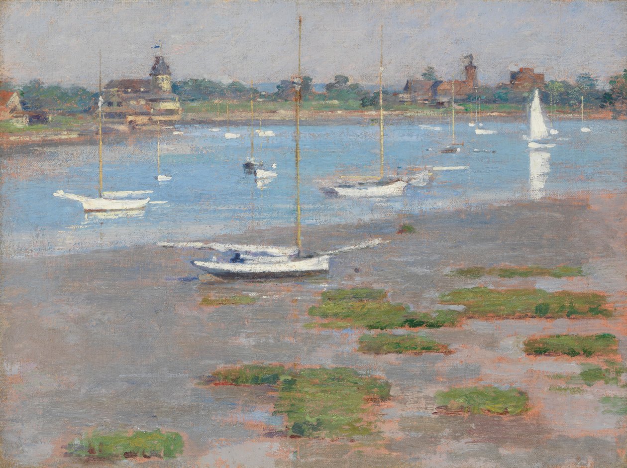 Maré baixa, clube de iate do beira-rio, 1894. de Theodore Robinson