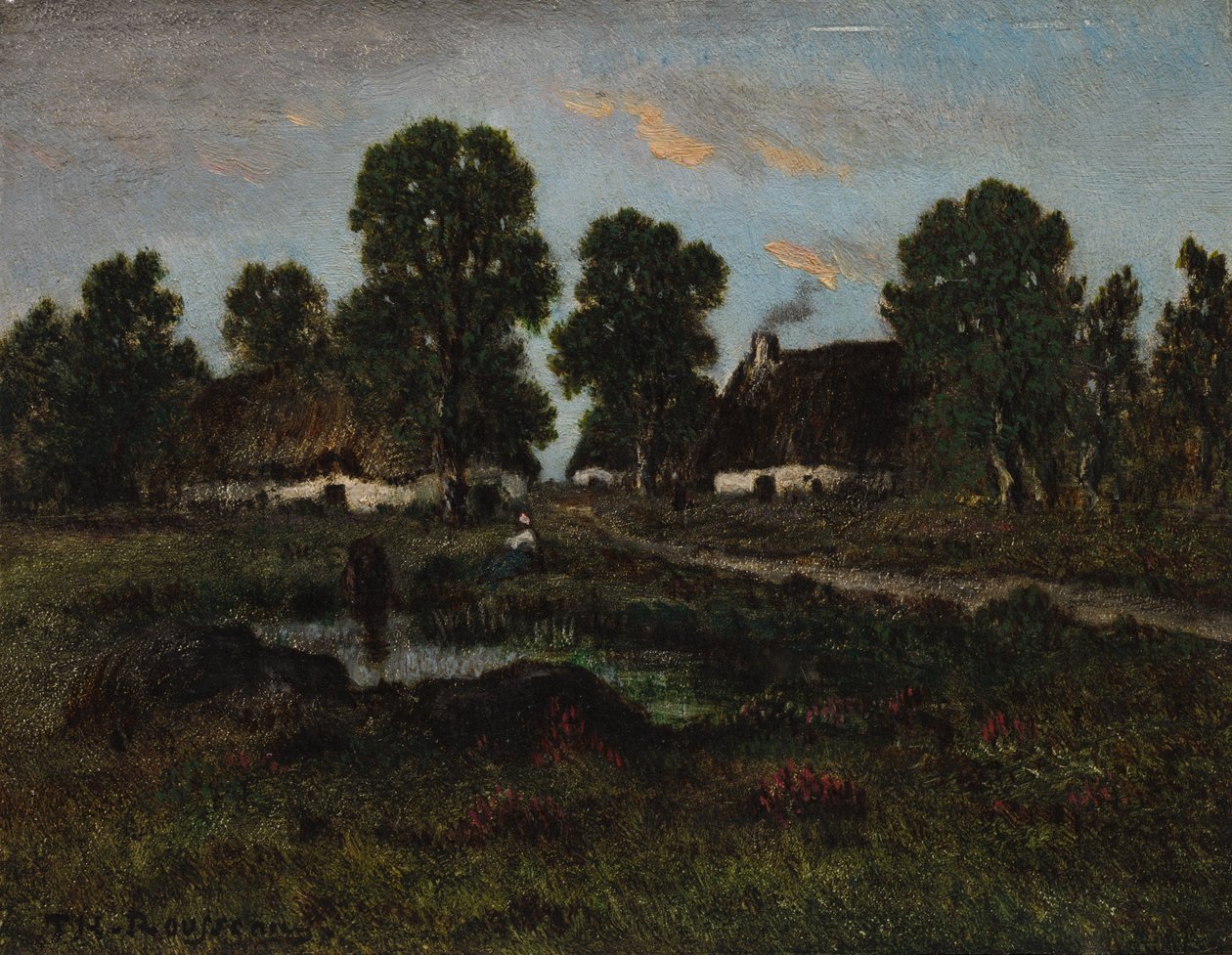 Casas de campo perto de Larchant (óleo sobre painel de madeira) de Theodore Rousseau