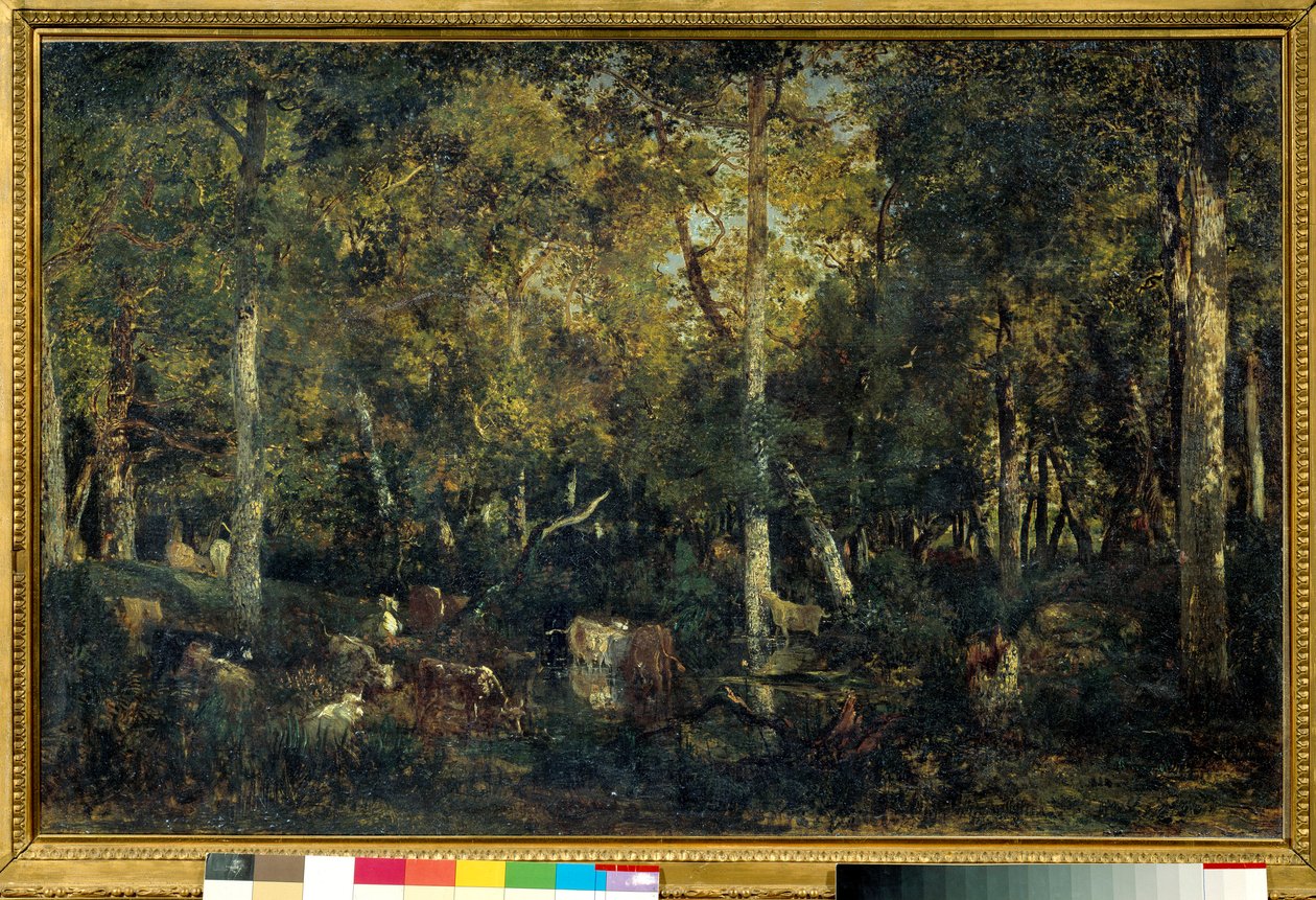 Interieur de bois dit le Vieux Dormoir du Bas-Breau (Fontainebleau forest) Pintura de Theodore Rousseau (1812-1887) 1836 Sol. 0,65x1,03 m Paris, musee d