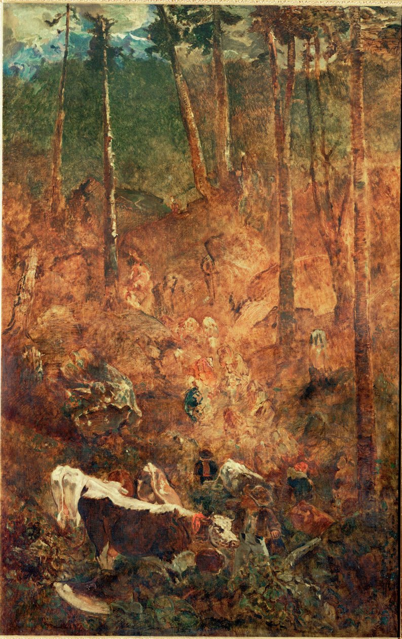 A descida das vacas (pintura sobre tela) de Theodore Rousseau