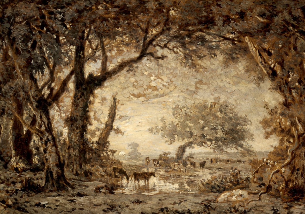 Pôr do sol da floresta de Fontainebleau de Theodore Rousseau