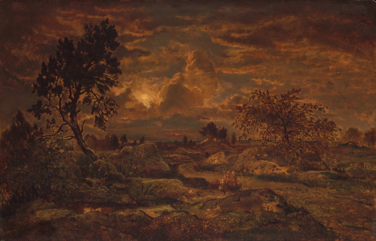 Pôr do sol perto de Arbonne, ca. 1860-65. de Theodore Rousseau