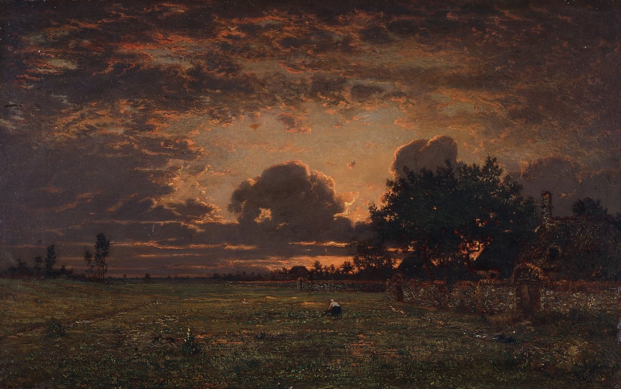 Pôr do sol sobre a planície de Barbizon, de Pierre Etienne Theodore Rousseau