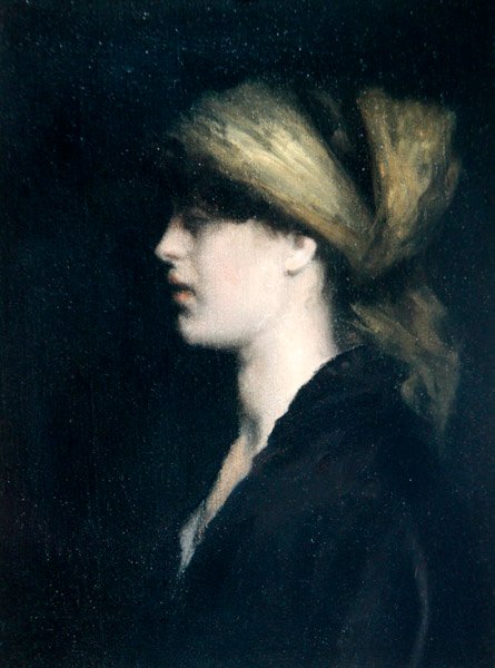 Chiaroscuro, um Perfil, o Lenço de Ouro, c.1900 (óleo sobre tela) de Theodore Roussel