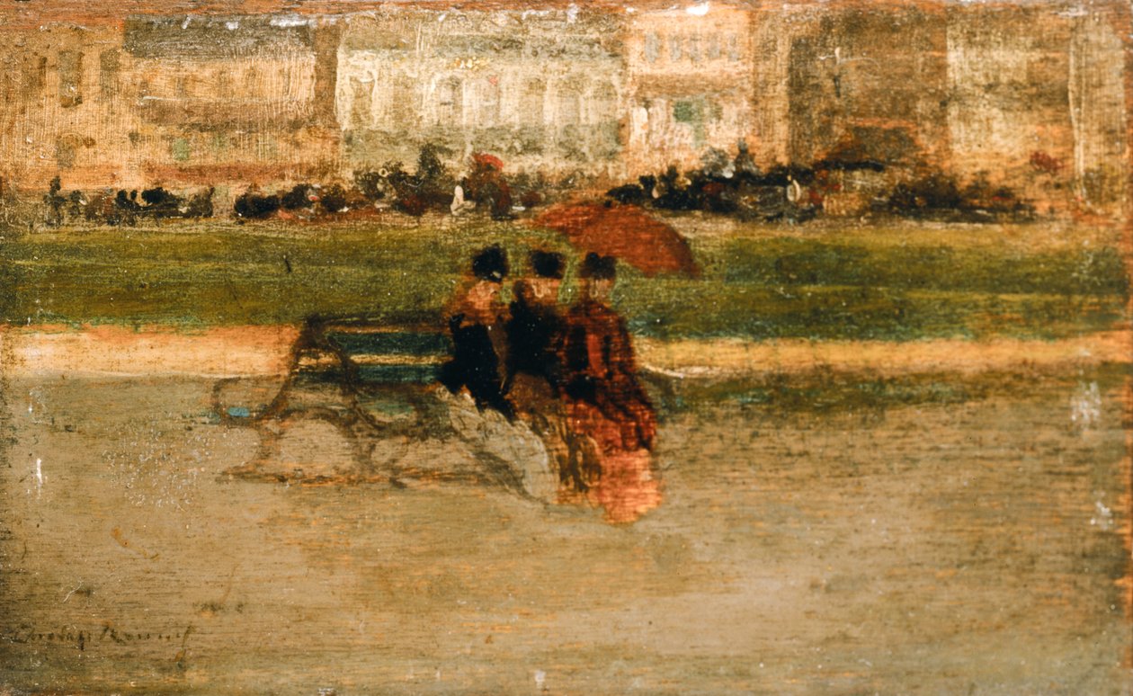 Senhoras sentadas numa praia em Cannes (óleo sobre cartão) de Theodore Roussel