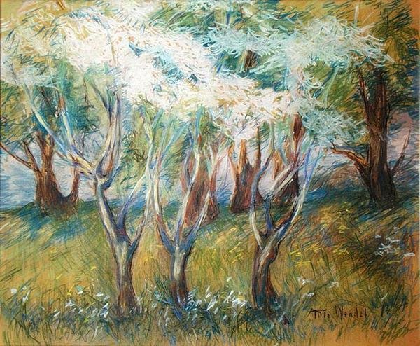 Pomar Giverny (pastel a bordo) de Theodore Wendel