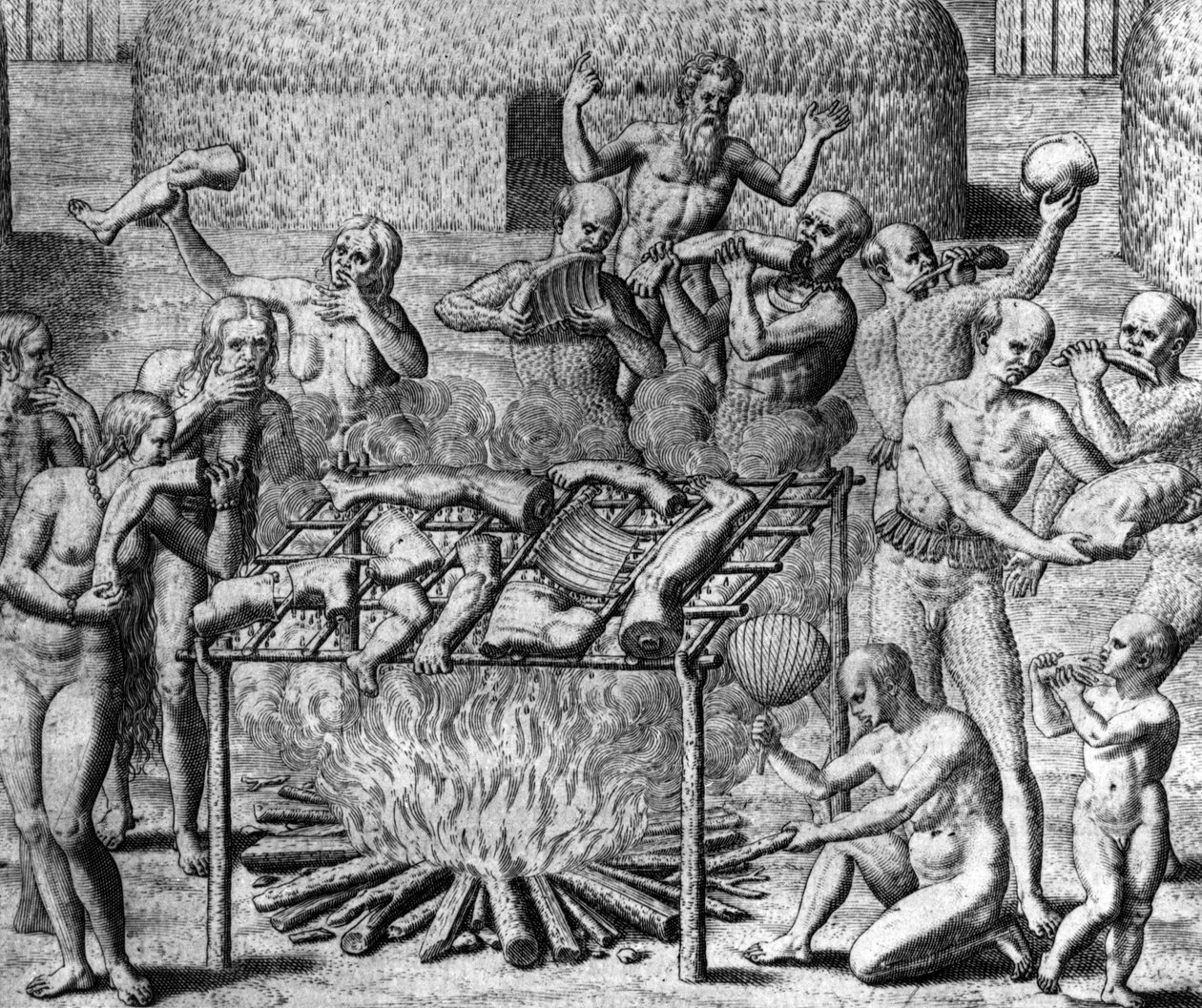 Refeições de antropofagos: Canibales no Brasil - em "Admirante Narratio Americae", de Théodore de Bry de Theodore de Bry