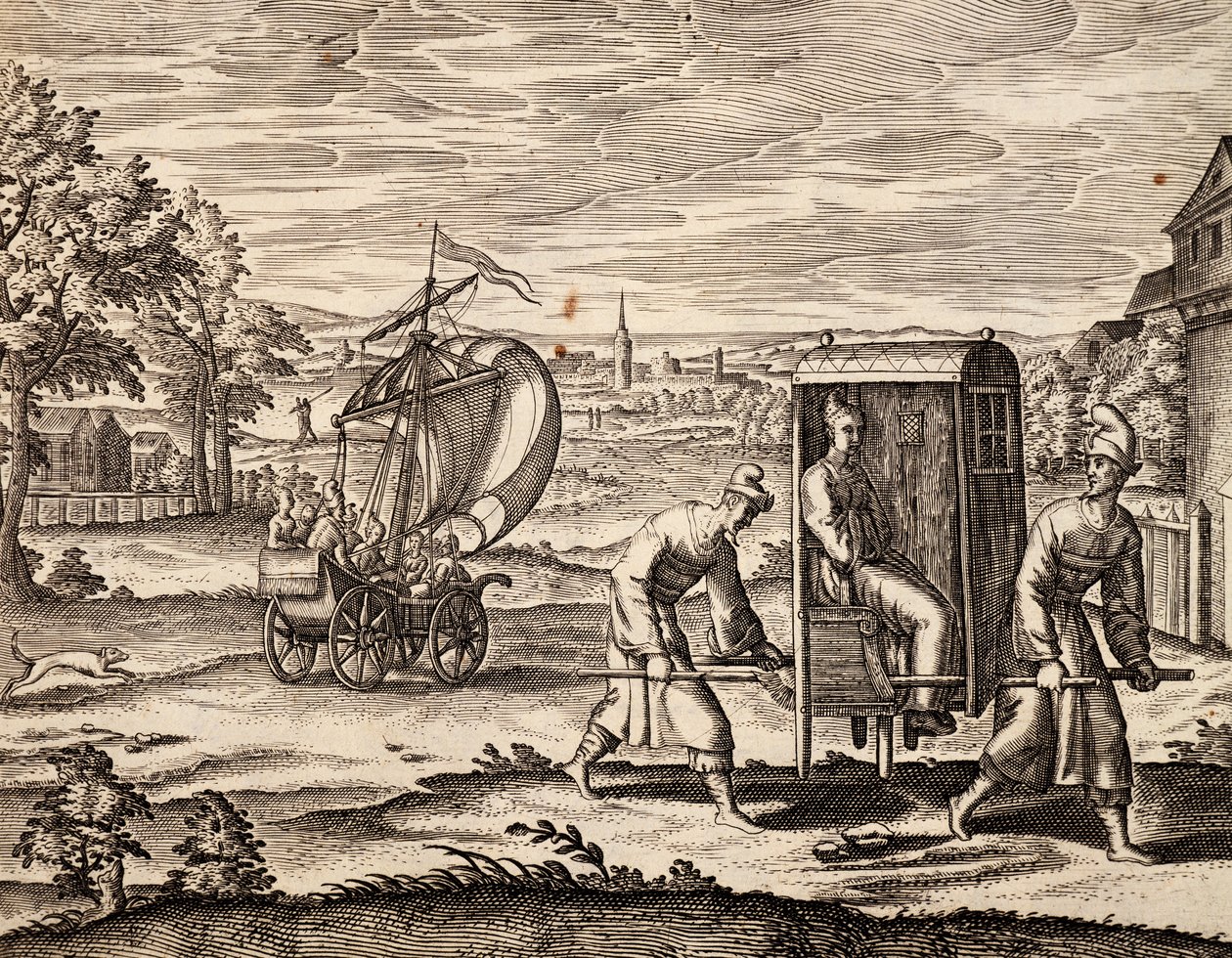 Sedan chinês, Índia Oriental, gravura de obra de Theodor de Bry (1528-1598), China de Theodore de Bry
