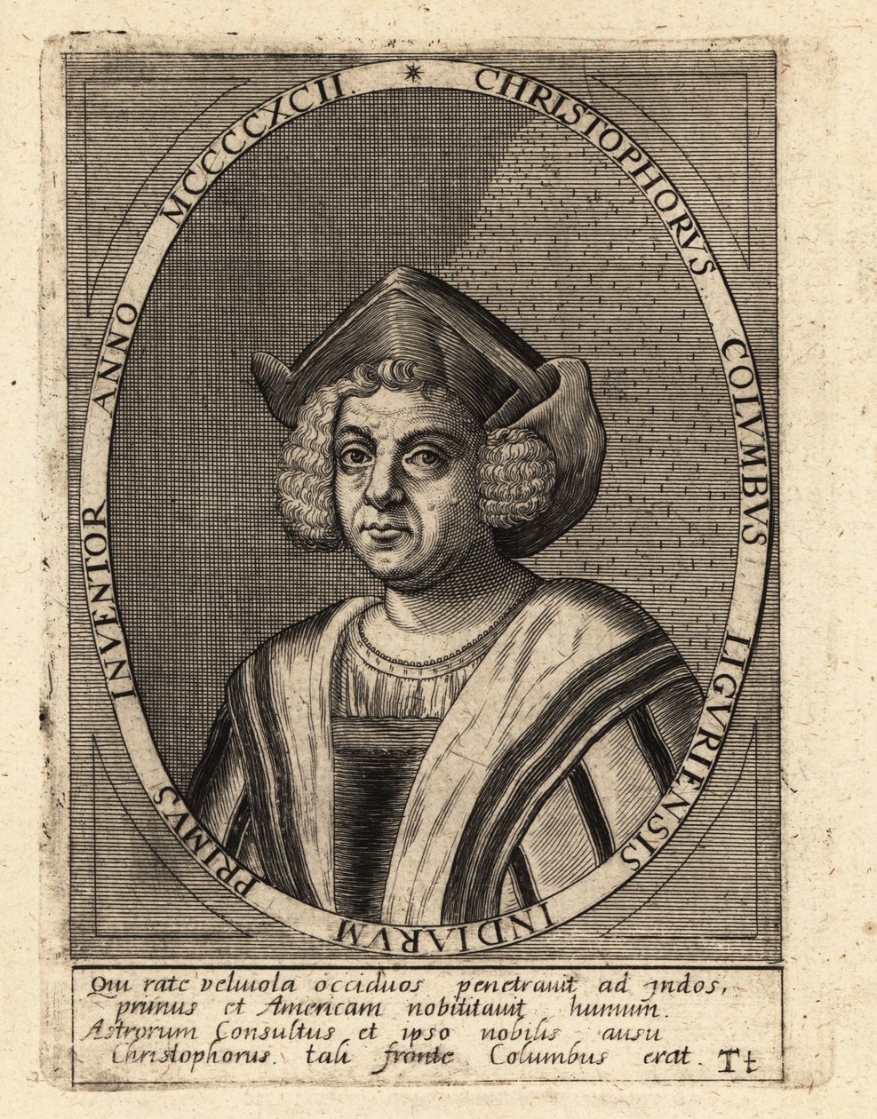 Cristóvão Colombo, explorador e colonizador italiano de Theodore de Bry