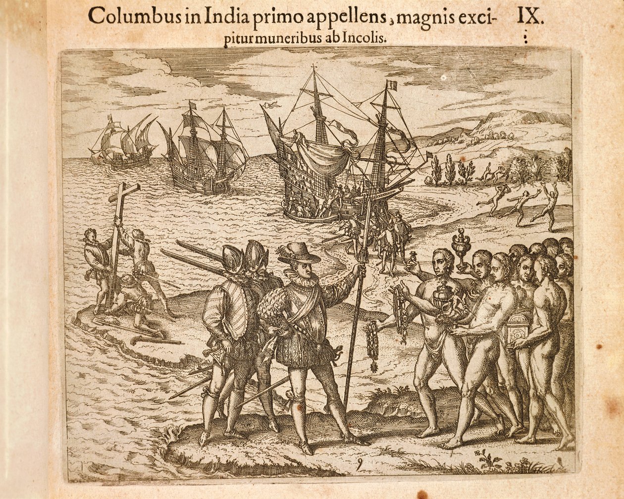 Cristóvão Colombo desembarca na ilha de Guanahani (San Salvador) 12 de outubro de Theodore de Bry