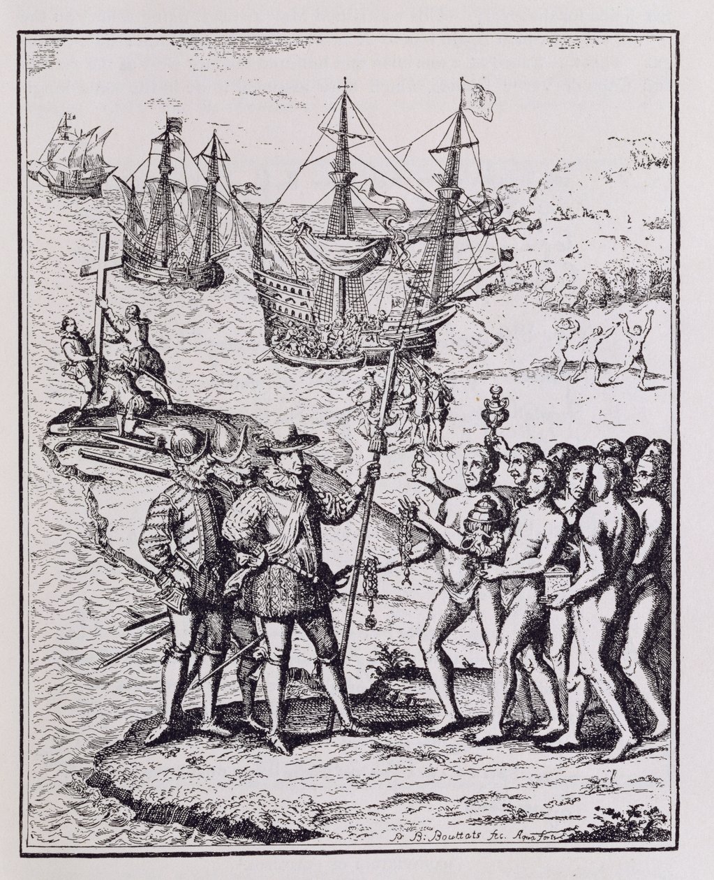 Colombo em Hispaniola, de "A História Narrativa e Crítica da América", editado por Justin Winsor, Londres, 1886 de Theodore de Bry