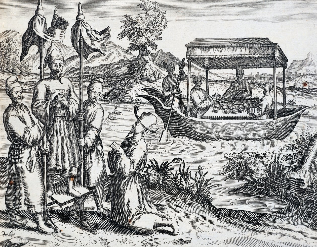 Rua dos dignitários, da viagem realizada por Jan Huyghen van Linschoten (1563-1611) entre 1583 e 1592, gravura da Índia Orientalis por Theodor de Bry (1528-1598), China de Theodore de Bry