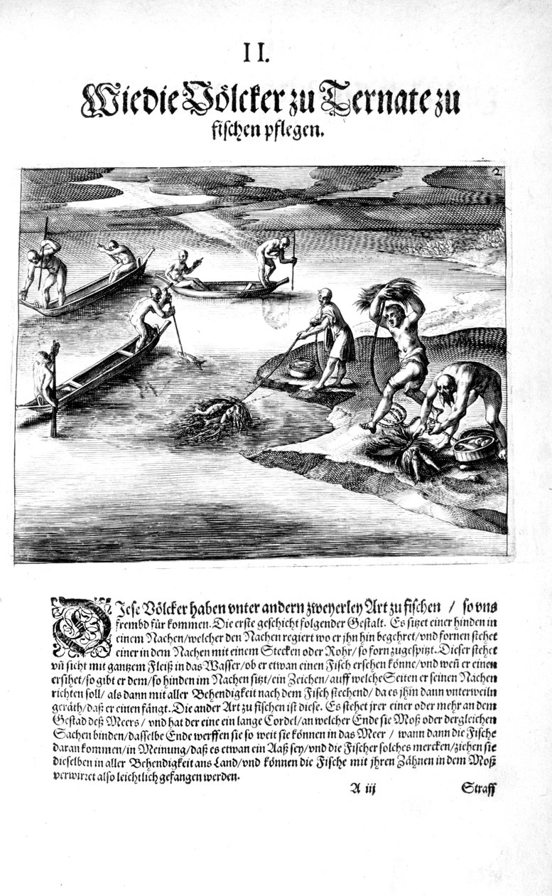 Pescando com índios, 1606 de Theodore de Bry