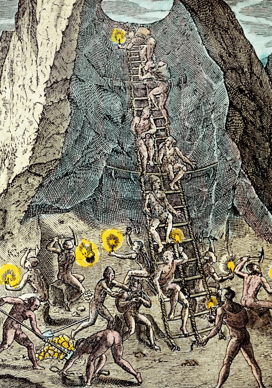 Mina de ouro em Potosi, Bolívia de Theodore de Bry