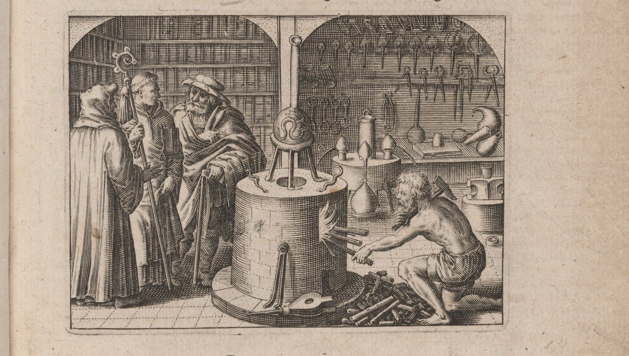 Ilustração para avrevs Tripvs, isto é, os três mais seleto .. químicos Parte de 1618 de Theodore de Bry