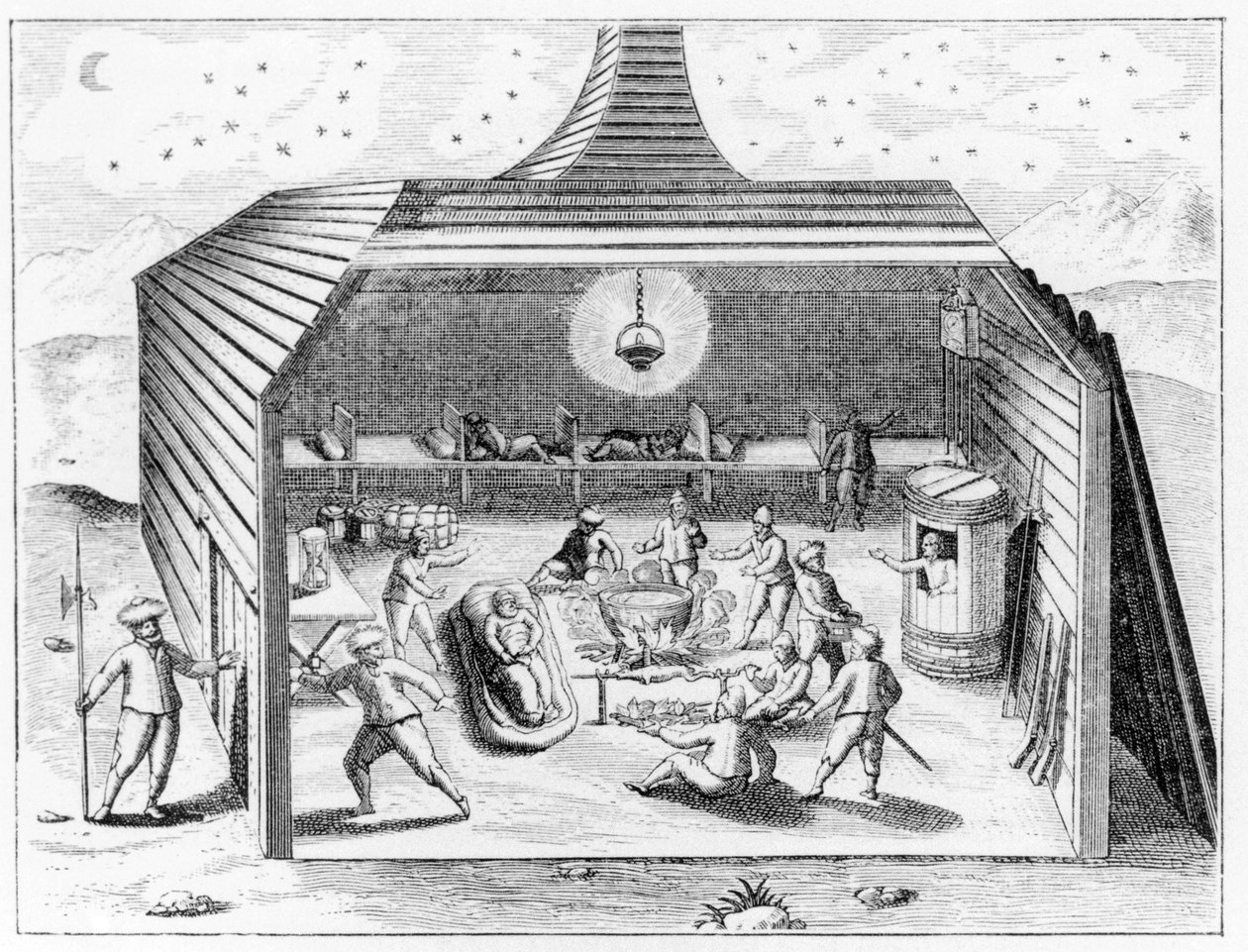 Dentro da Casa de Barents em Novaya Zemlya, de "A Viagem do Vega pela Ásia e Europa", de AE Nordenskiold, publicado em 1881 de Theodore de Bry