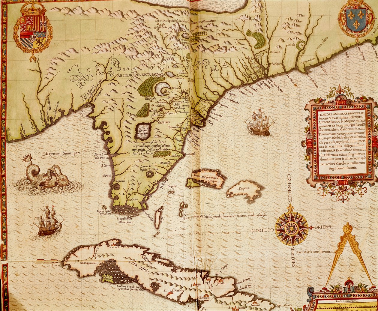 Mapa da Flórida e de Cuba por Theodore de Bry de Theodore de Bry