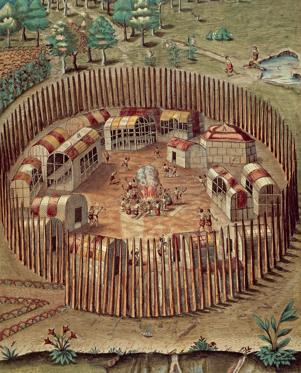 Aldeia fortificada nativa americana na Virgínia de Theodore de Bry