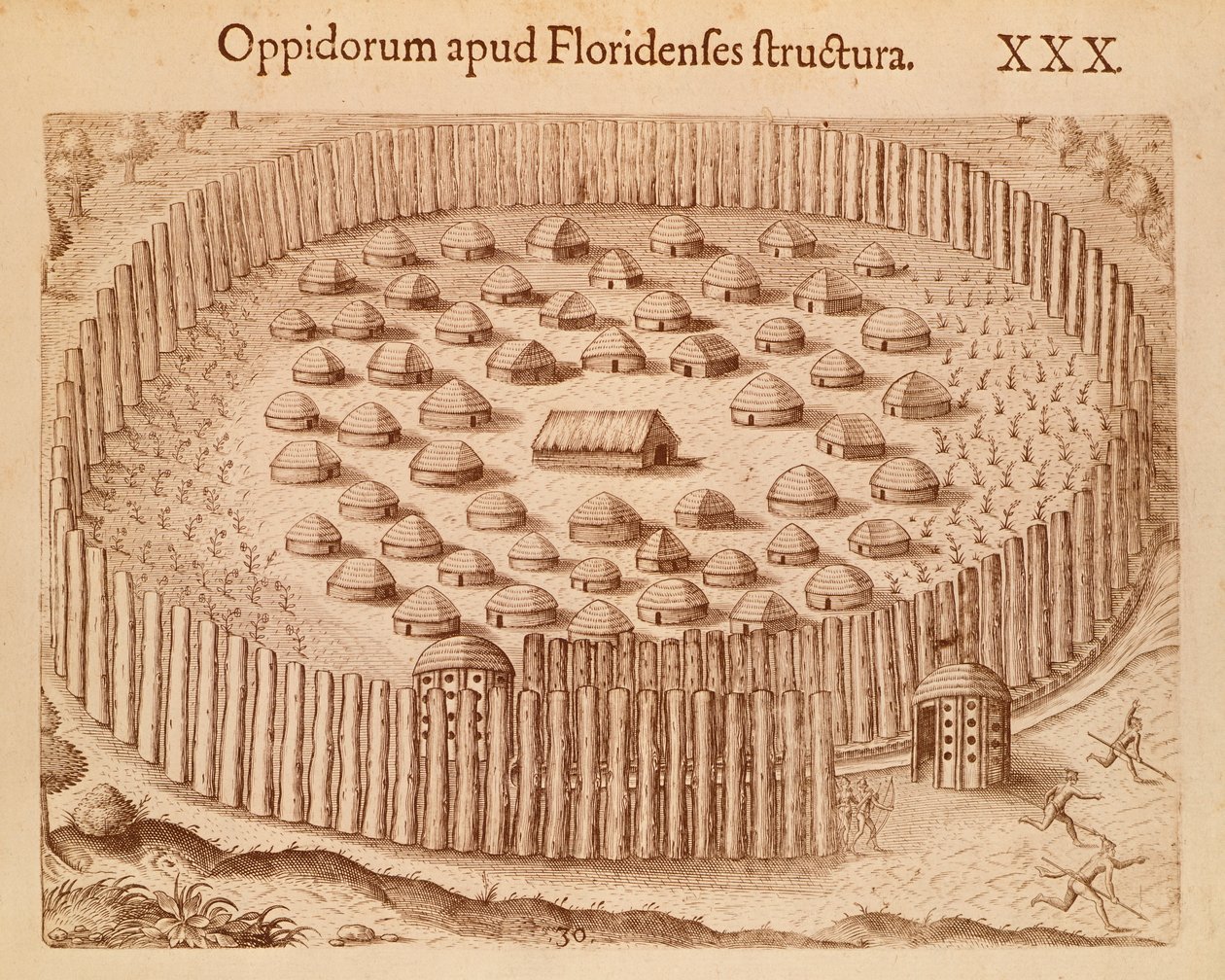 Native Village in Florida, ilustração de The Discourse of Florida de Theodore de Bry de Theodore de Bry