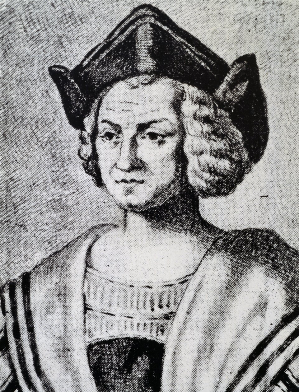 Retrato de Cristóvão Colombo (1451-1506), gravura de Theodore de Bry (1528-1598) de Theodore de Bry