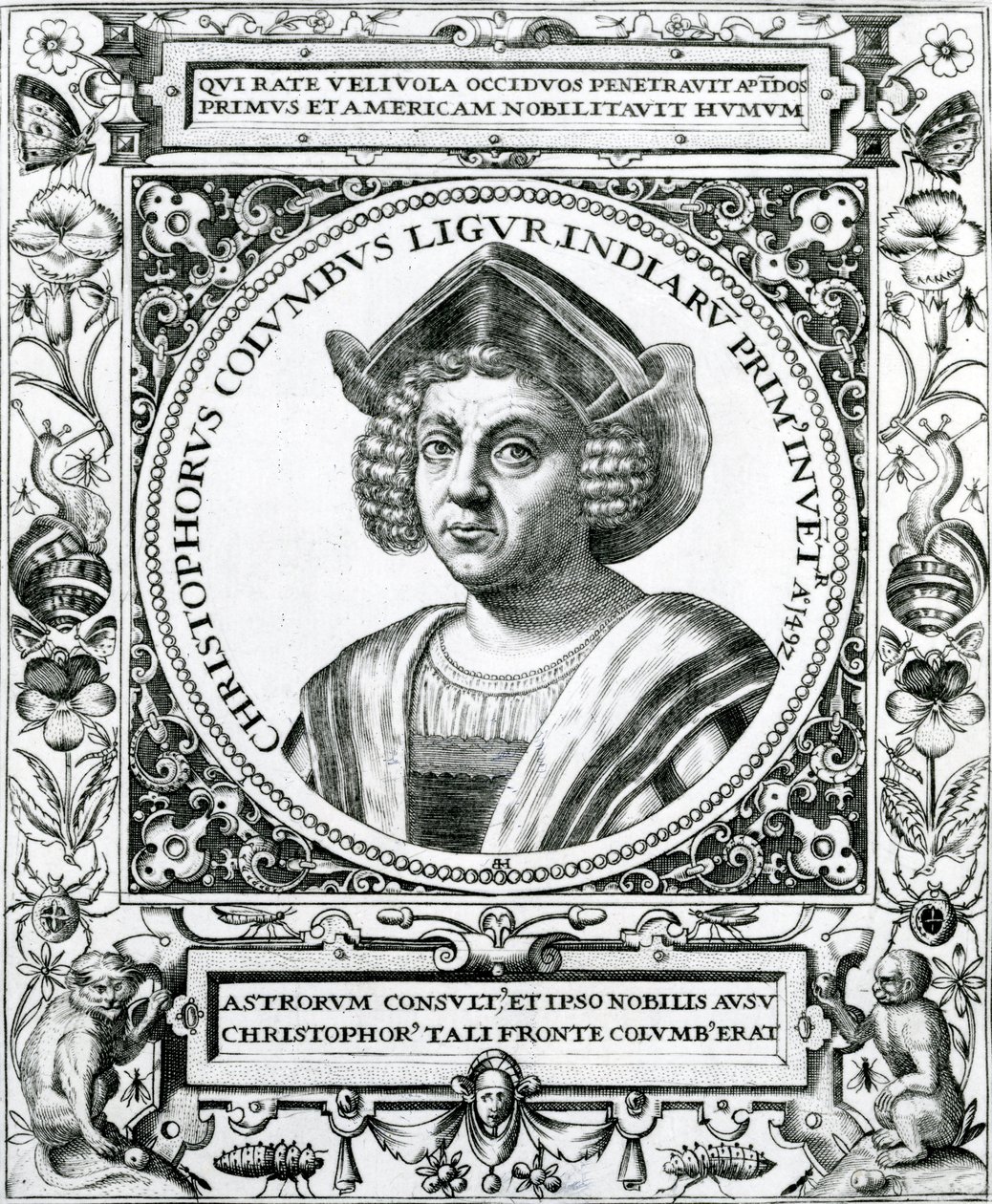 Retrato de Cristóvão Colombo (1451-1506), de "A História Narrativa e Crítica da América", editado por Justin Winsor, Londres, 1886 de Theodore de Bry