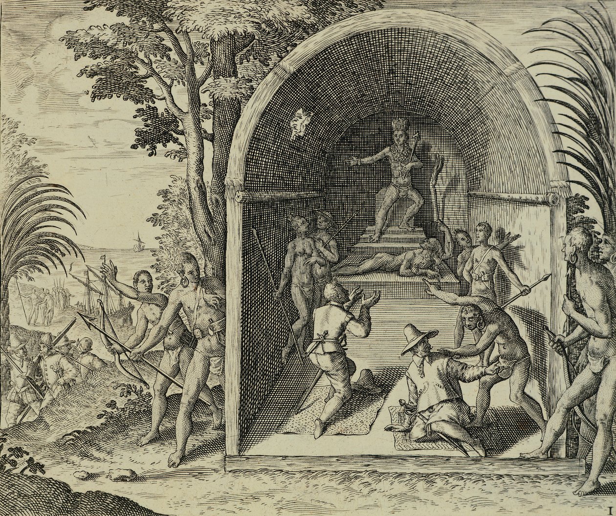 Navegadores Portugueses Chegados à Etiópia, Ilustração de Indiae Orientalis de Antonio Pigafetta, de Theodore de Bry de Theodore de Bry