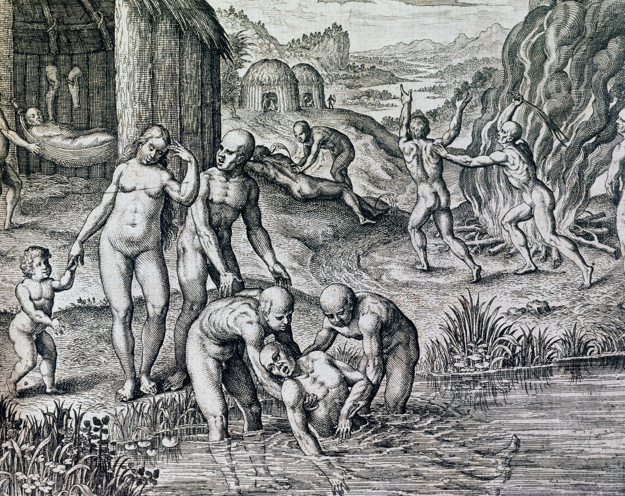 Remédios usados por nativos contra doenças, gravura de Historia America, de Theodor de Bry (1528-1598), Frankfurt de Theodore de Bry