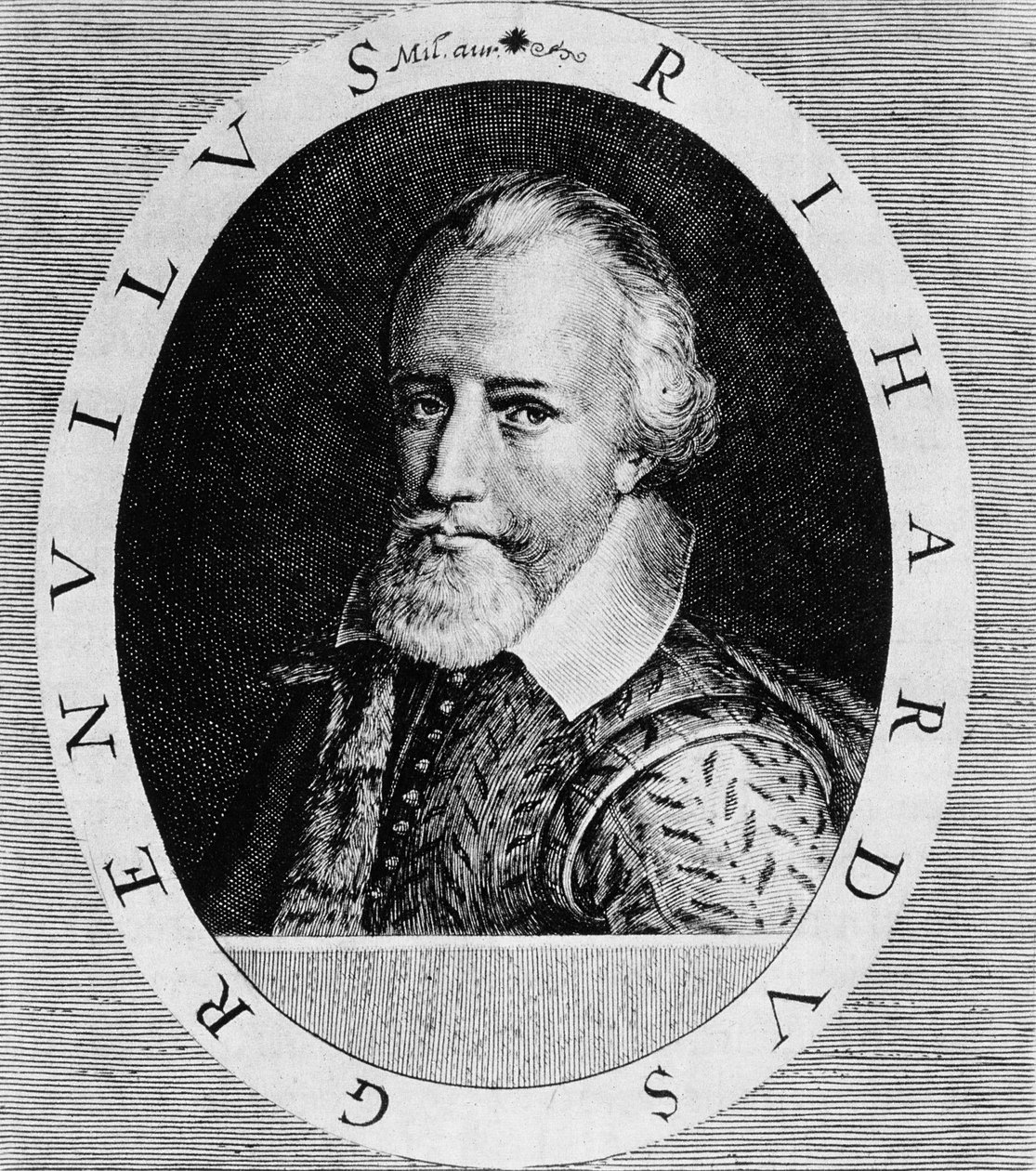 Sir Richard Grenville (c.1541-91), de "Newe World and American History", de Johann Ludwig Gottfried, publicado por Mattaeus Merian, Frankfurt, 1631 de Theodore de Bry